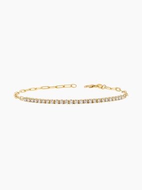 Baby Gold Diamond Tennis Bracelet Paper Clip Link